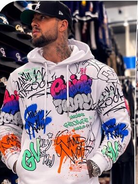 George V Paris Black & White Graphic Mens Rhinestone Hoodie